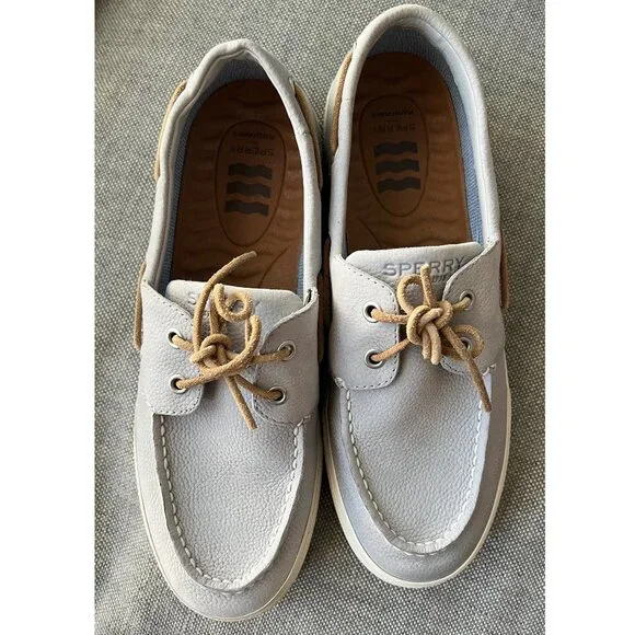 Sperry Bahama Plushwave Boat Shoes in Light Gray Leather, Men's 9.5 - Picture 3 of 8
